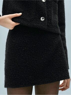 Mango MNG - Black knit Bouclé metallic thread textured mini skirt
